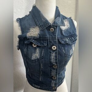 Highway Jeans Denim Blue Jean Vest Top Women's Small Blue Distressed